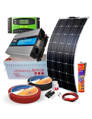 Kit Solar 12V Panel Solar Flexible 150W con Inversor 2000W Cargador 35A