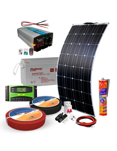 Kit solar 12V – Panel Solar Flexible 150W Inversor 1000W con Cargador 25A